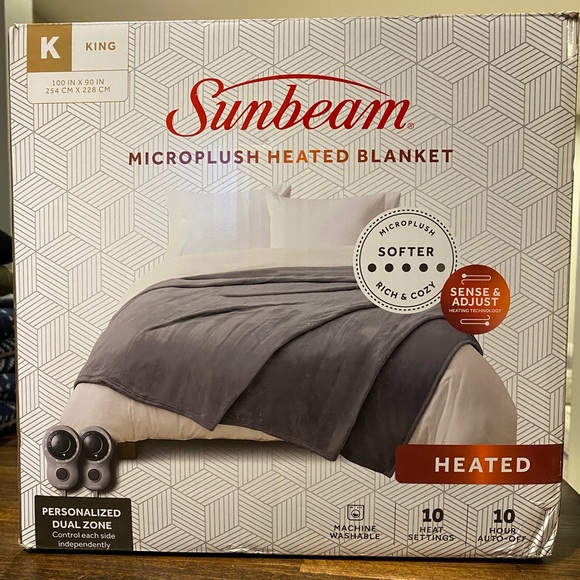 Sunbeam Bedding Sunbeam Heated Electric Blanket Velvet Plush King Size Slate Gray New In Box